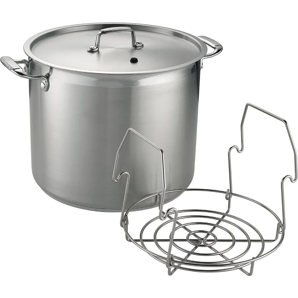 Olla grande Gourmet de acero inoxidable de 22 cuartos con tapa y rejilla para conservas