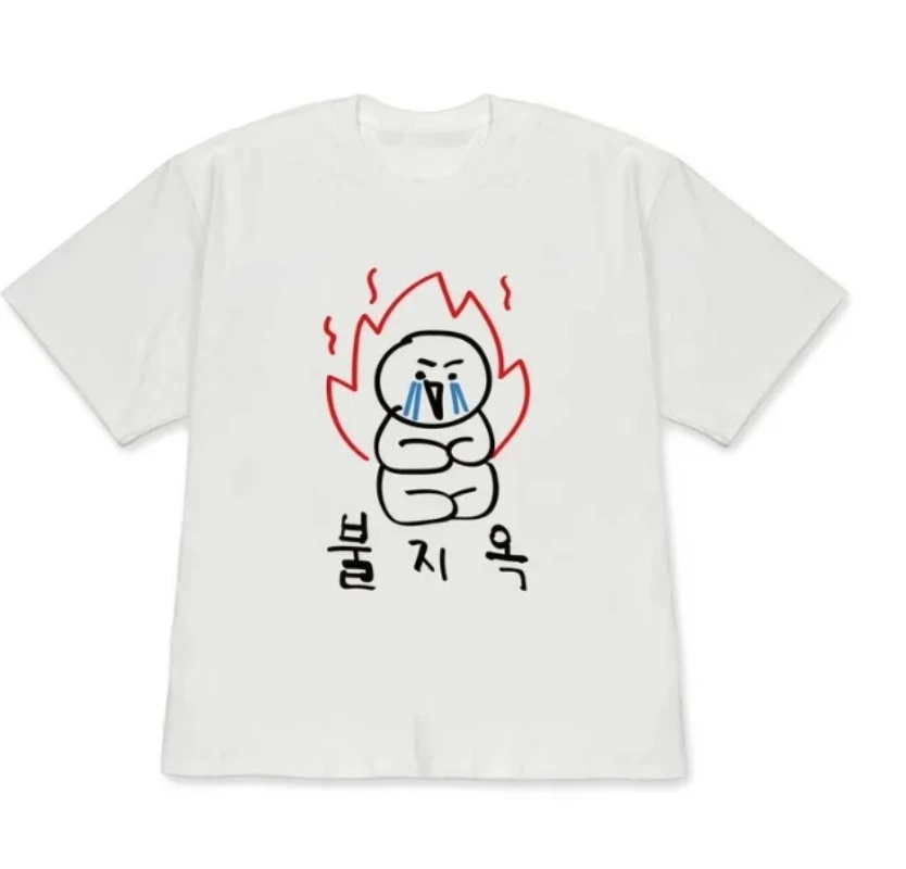 Retro Korean Fashion Cute Angry Cartoon Tee Korean Text Print Versatile Casual Top Women Soft Comfortable Fabric Minimalist Tee
