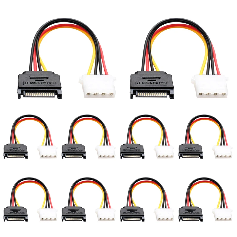

10pcs 4 Pin Molex IDE To 15 Pin SATA Power Cable Male To Female SATA Extension Cord Hard Drive Disk Power Supply Cable Wholesale