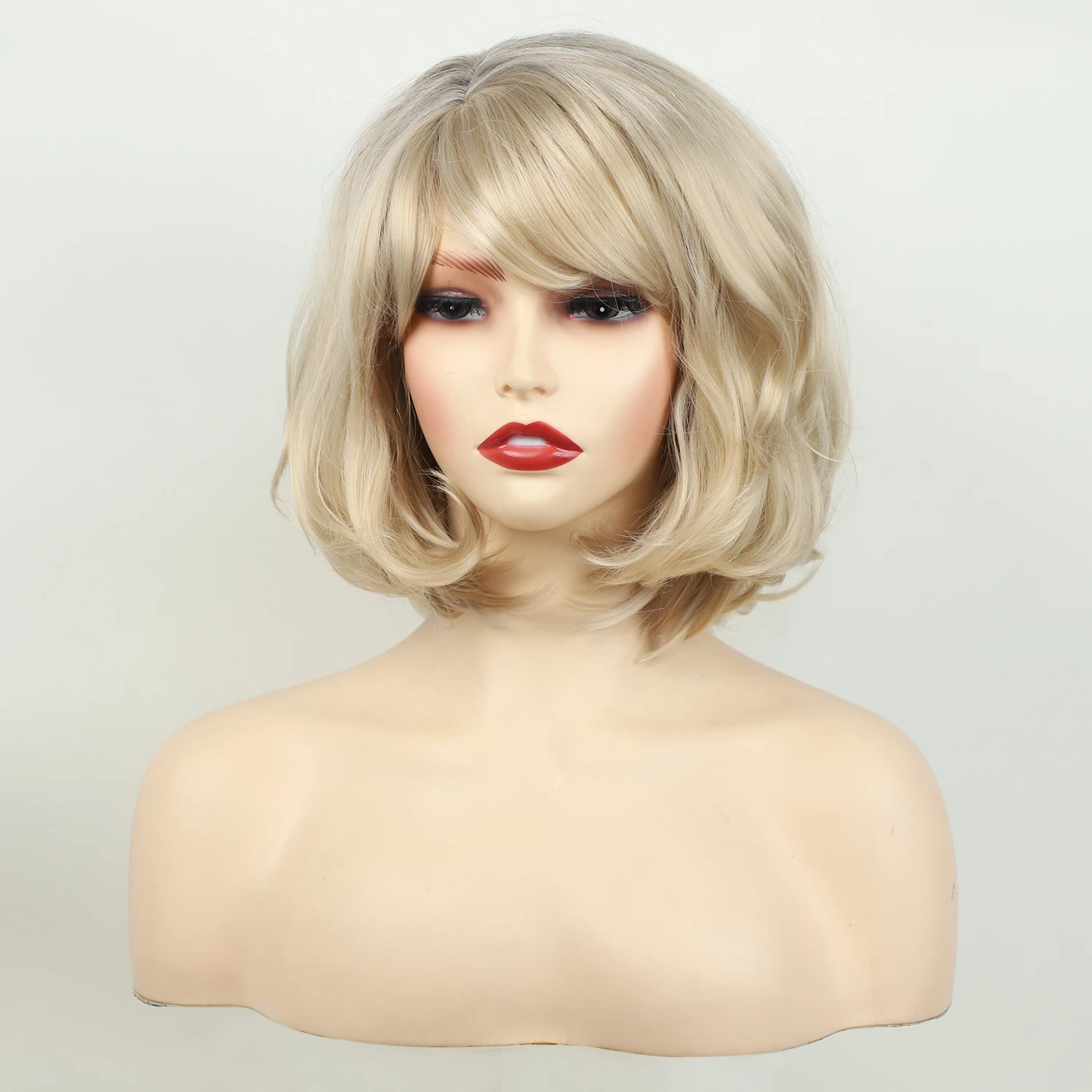 Women Synthetic Blonde Wigs Natural Wave Short Wig Middle Part Mixed Black Brown Heat Resistant False Hair for Women