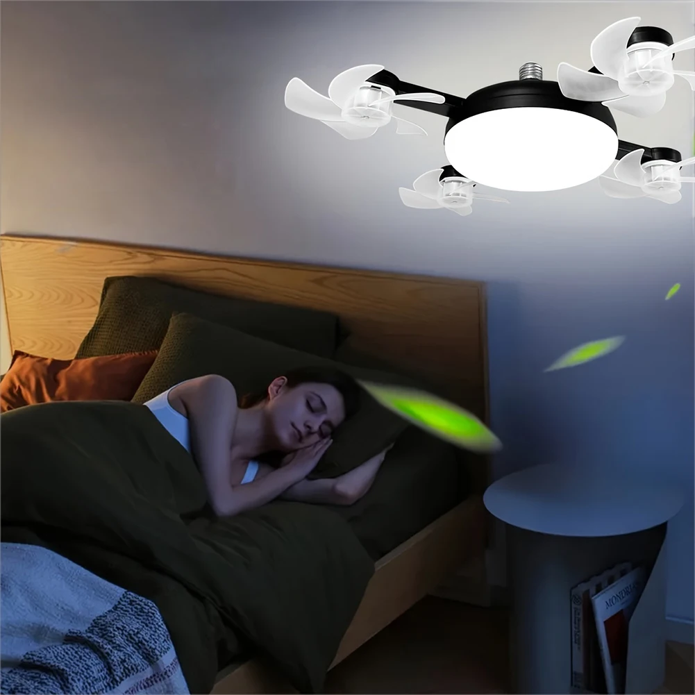 

2 In 1 Hanging Fan with LED Light 3 Gears Electric Cordless Fan Universal Dimming Drone Fan for Dining Room Bedroom Living Room