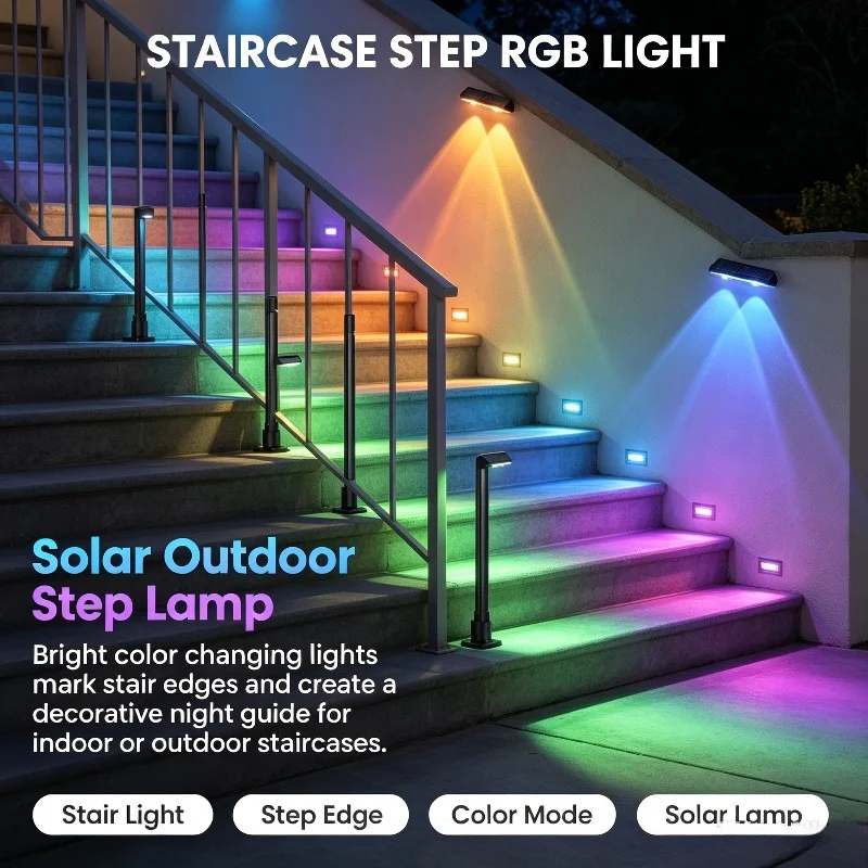 Color Changing Solar Fence Lamp, RGB LED Guardrail Light for Outdoor Garden Patio Courtyard Balcony Decoration Lighting