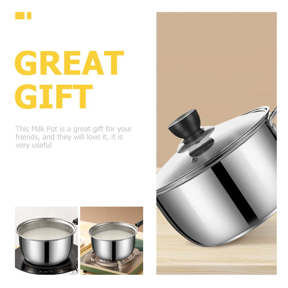 

Thickened Stainless Steel Milk Pot Small Soup Sauce Pan for Induction Cooktop Lightweight Easy Cleaning One Hand Operation