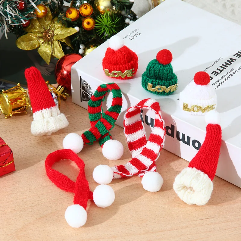 10/5 Stück Mini-Strickmütze, Mini-Weihnachtsschal-Set, Stricken, Basteln, Weihnachtsmützen, dekorative handgefertigte DIY-Basteldekoration – Detail 1