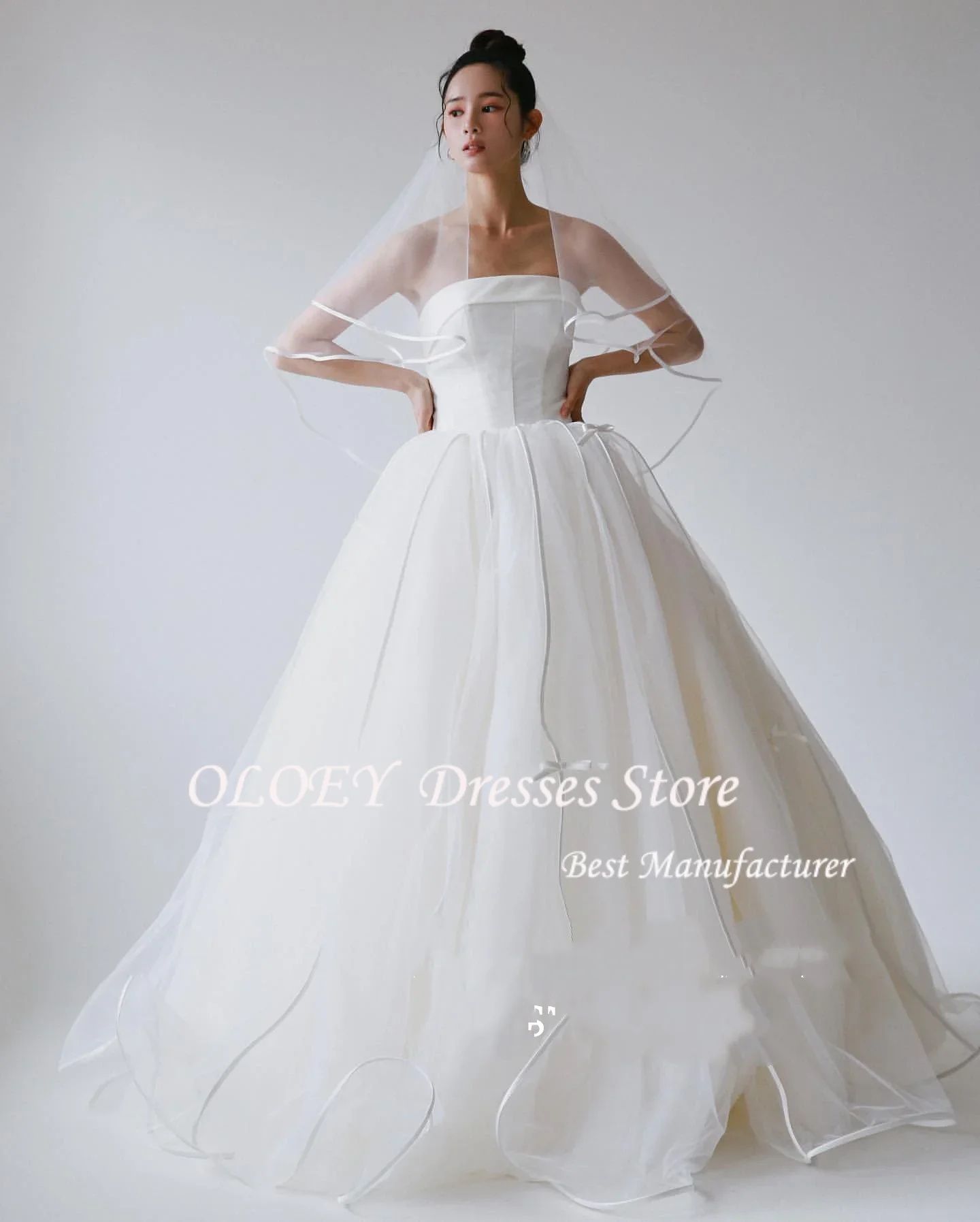 

OLOEY Fairy Tulle Bow Customized Tulle Korean Wedding Dress 프롬드레스 Sleeveless Bridal Gown Korea Wedding Photo Shoot Dresses