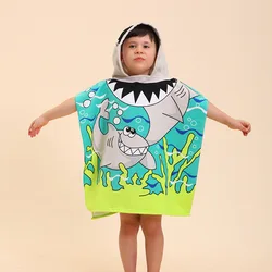 Children's Bathrobe Children's Cape Bath Towel Cape Baby Hooded Absorbent Cartoon Printed Beach Bathrobe