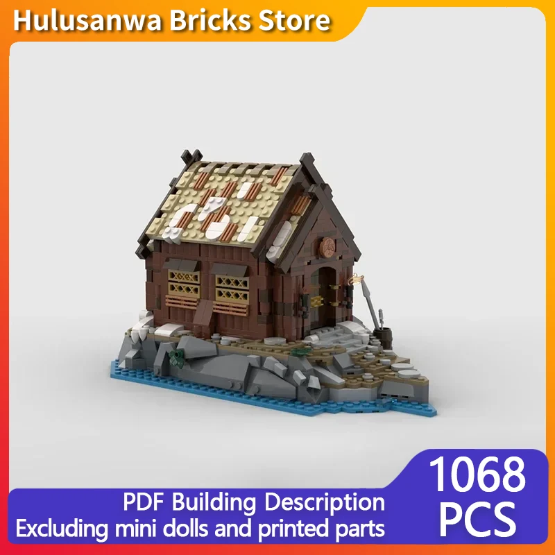 Medieval Street View Model MOC Building Bricks Viking Riverside House Modular Technology Gift Holiday Assemble Children Toy Suit