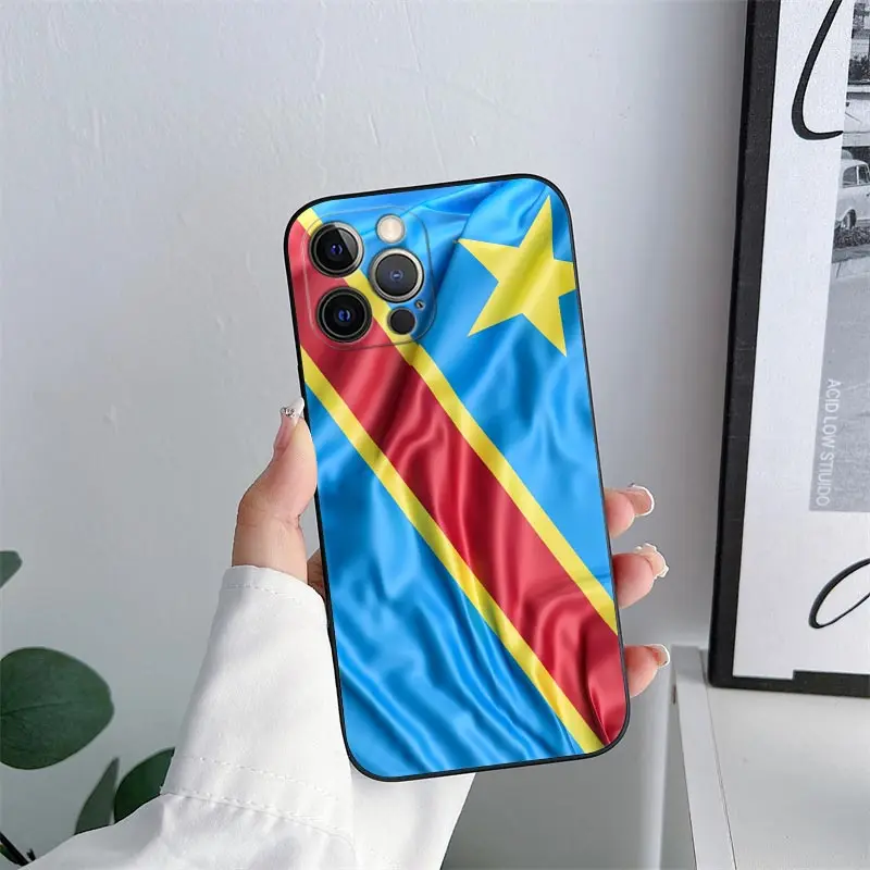 Democratic Republic Congo Flag Phone Case for iPhone 11 15 Pro Max Case Coque 14 Plus 13 Pro 12 11 X XS XR 7 8 SE TPU Soft Cover