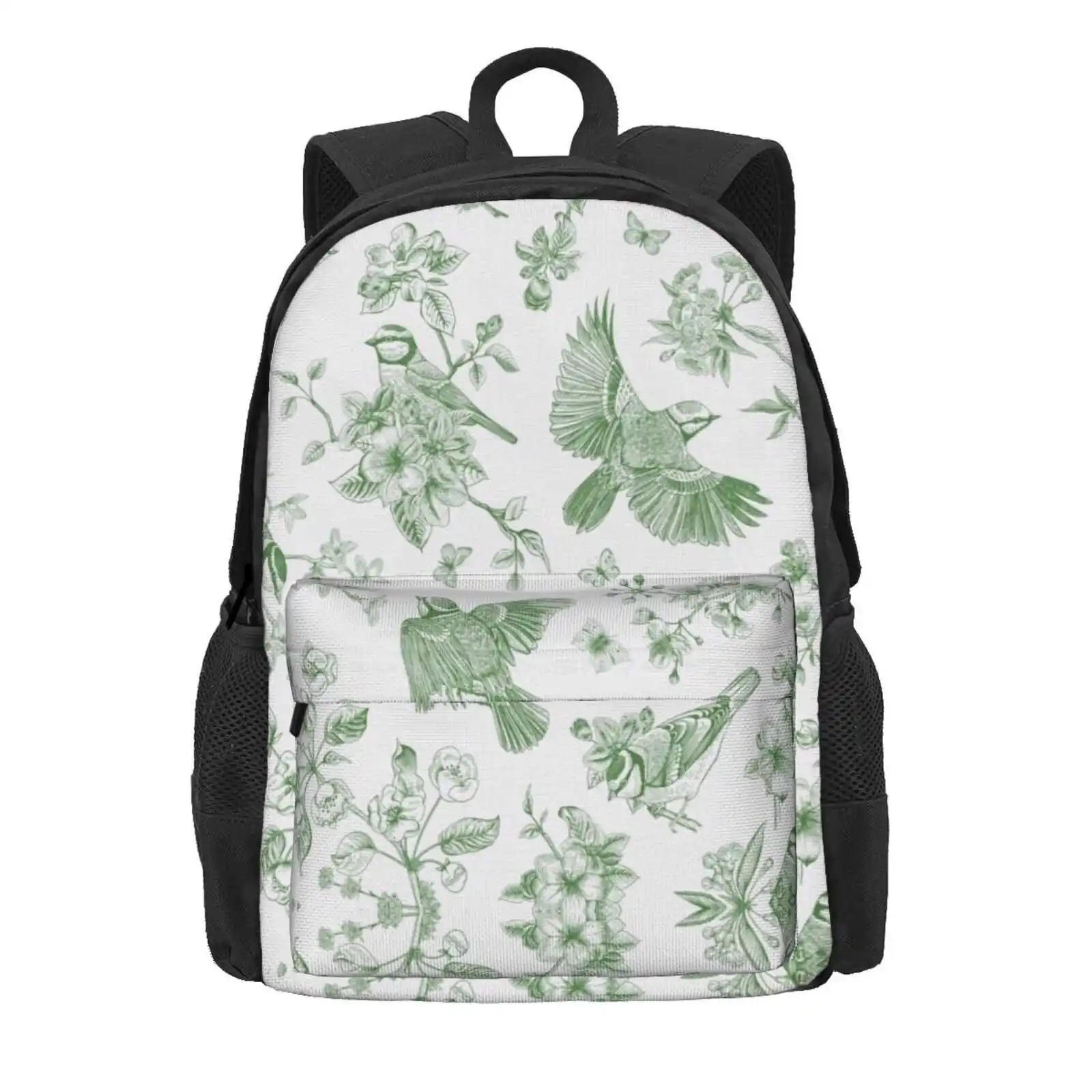 Vintage Green Toile Birds French Country Pattern - Cottagecore Garden Hot Sale Schoolbag Backpack Fashion Bags Cottagecore