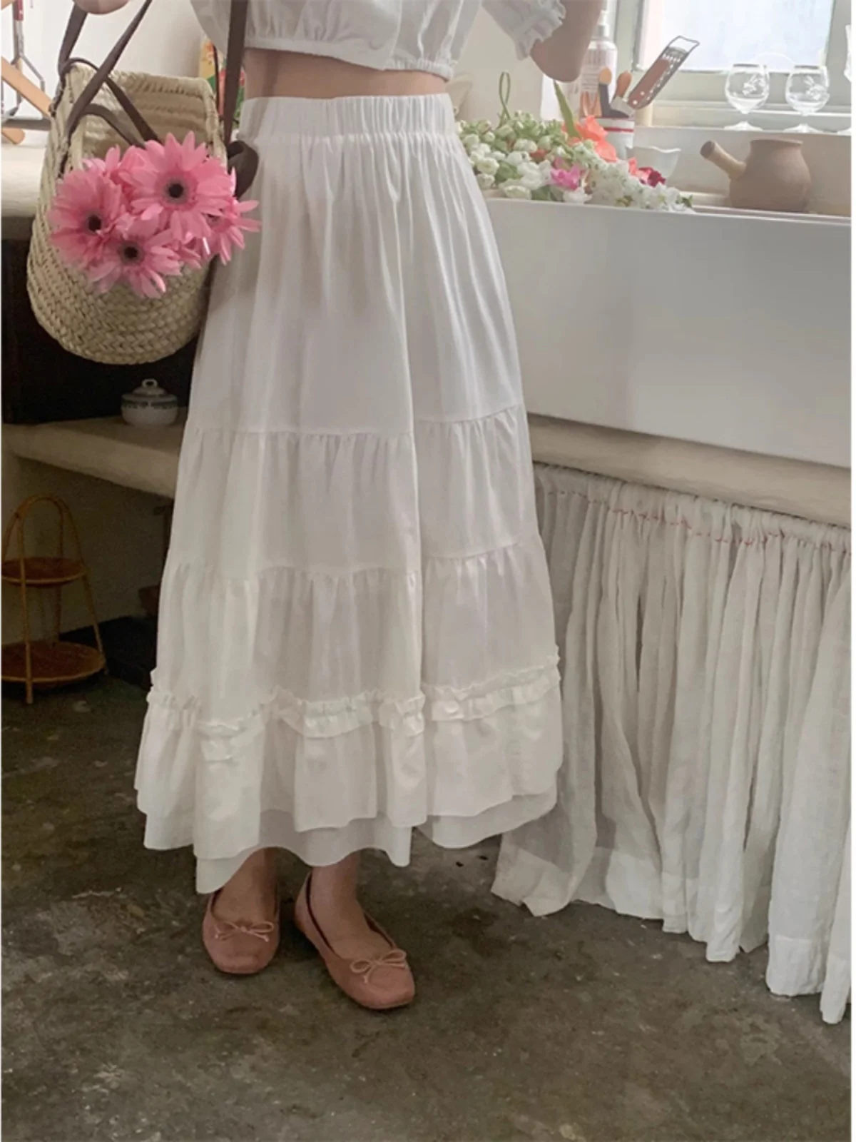 

Новая женская летняя юбка миди с высокой талией, белая, А-силуэта, с узором «снежинка», длиной до щиколотки