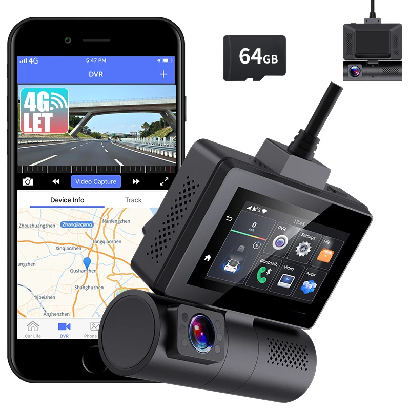 Global 4G LTE Smart Dash Cam with Live Streaming Remote View ADAS GPS Navigation WiFi Car Dash Camera Dual Lens Android 10.0 OS