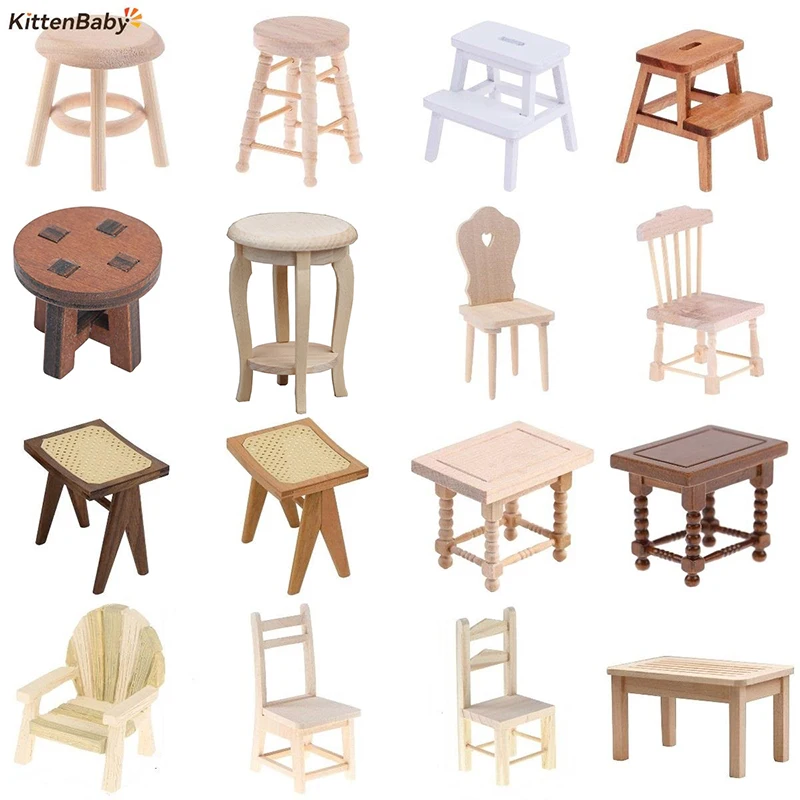 1Pcs 1:6 1:12 Simulation Wooden Stool Living Room Toy Doll House Accessories Mini Dollhouse Furniture Miniature Kids Toy