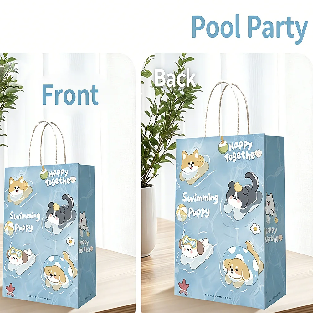 50pcs Kraft Paper Shopping Bags Cute Patterns Black Pink Heart Bear Gift  Christmas Blank Colors Blue Red Yellow Black for Gift