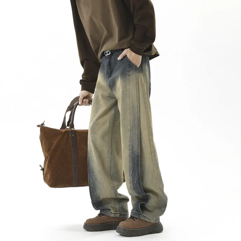 Jean en Denim pour hommes, décosition rétro, Cleanfit, petit Design, Micro pantalon évasé, couteau de boue jaune, printemps automne