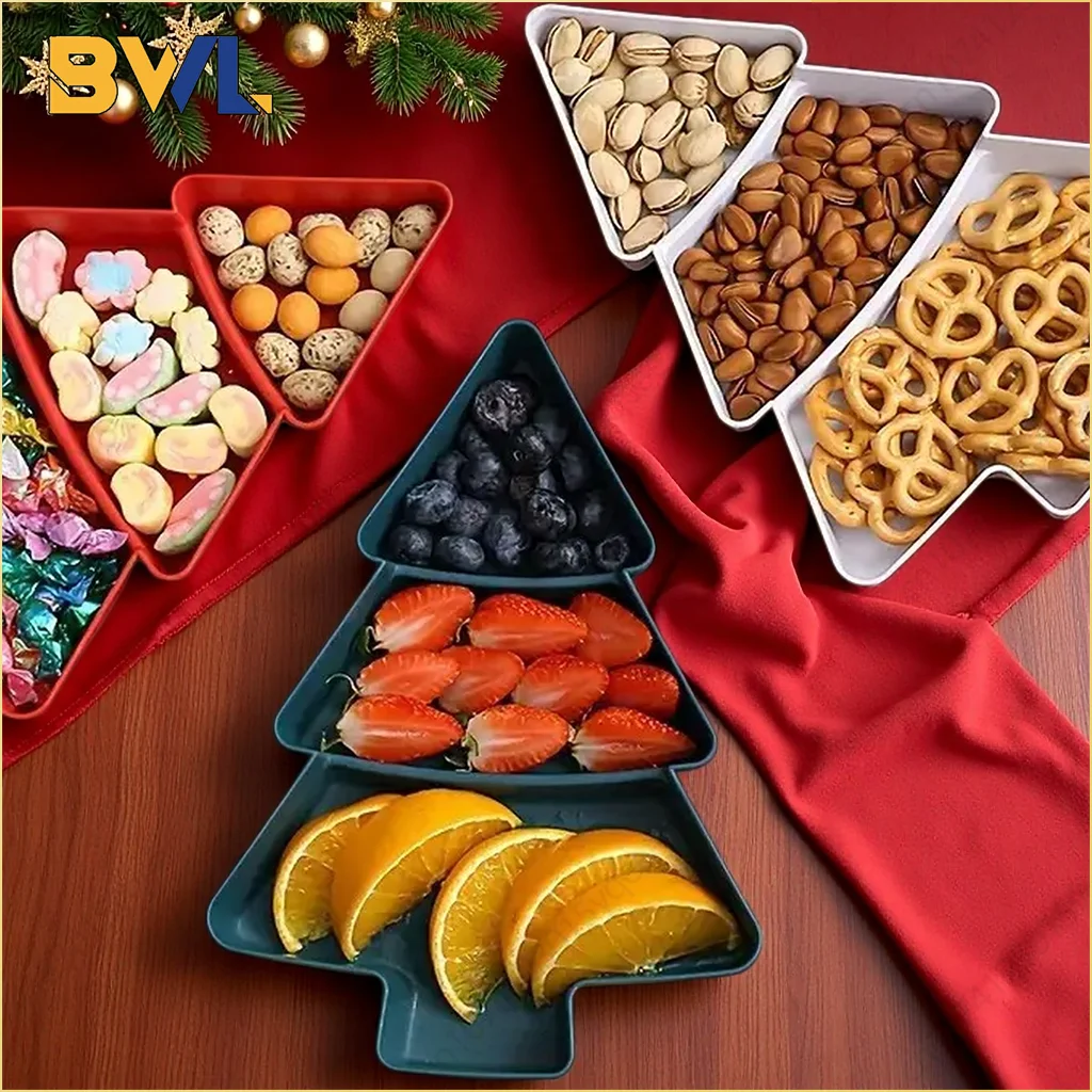 1-10PCS Holiday Christmas Plastic Snack Plates Candy Fruit Divided Trays Tree Shape INS Style Home Table Party Decor Supplies