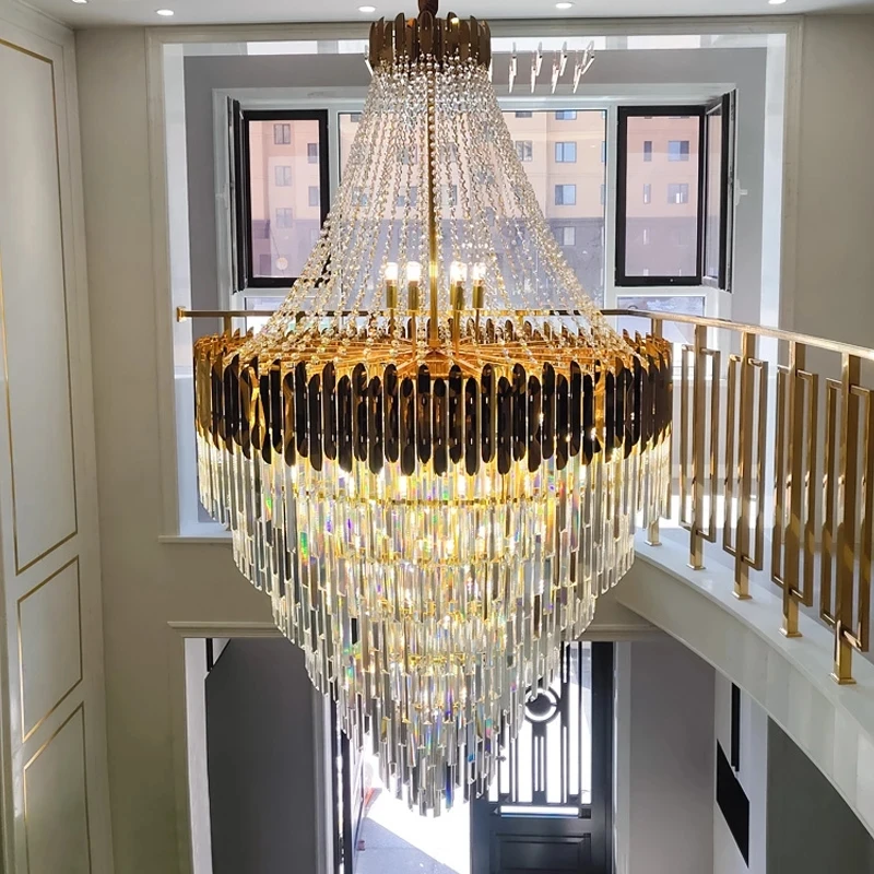 

Luxury Long Large Stair K9 Crystal Chandelier Lustres De Cristal LED Pendant Light Hotel Villa Vanity Bedroom Hanging Lamp