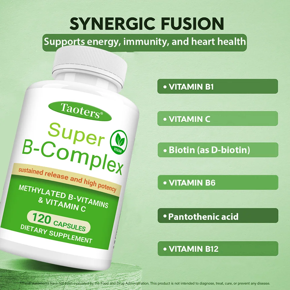 Super B-Complex – مجمع B المستدام الميثيل والفيتامين C والطاقة ووظيفة القلب والدماغ، نباتي #6