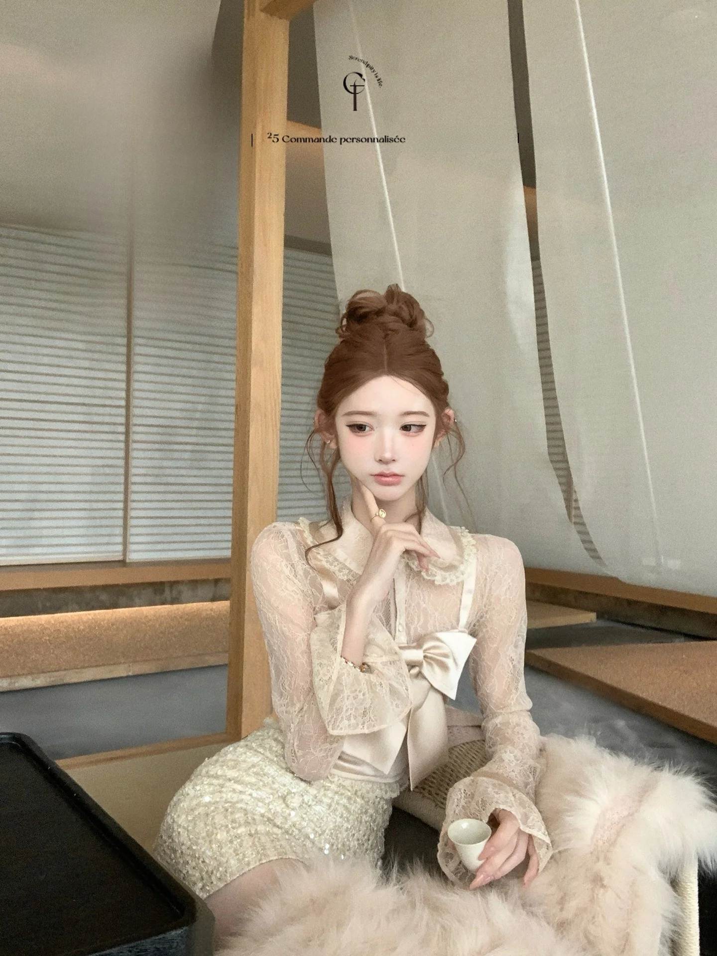 

Комплект юбки Ele Long Sve irt And ort с кружевным узлом от Chi an 25Fw Fine Sparkle Small Fraance Sle