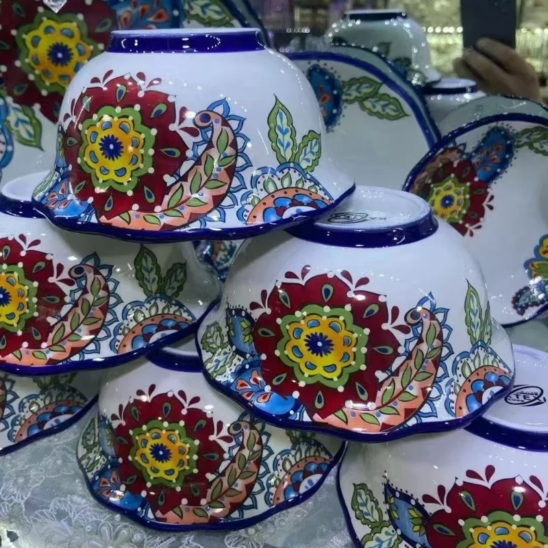 

Ethnic style ceramic tableware fruit plate full set of 76 pieces, household high-end luxury tableware set