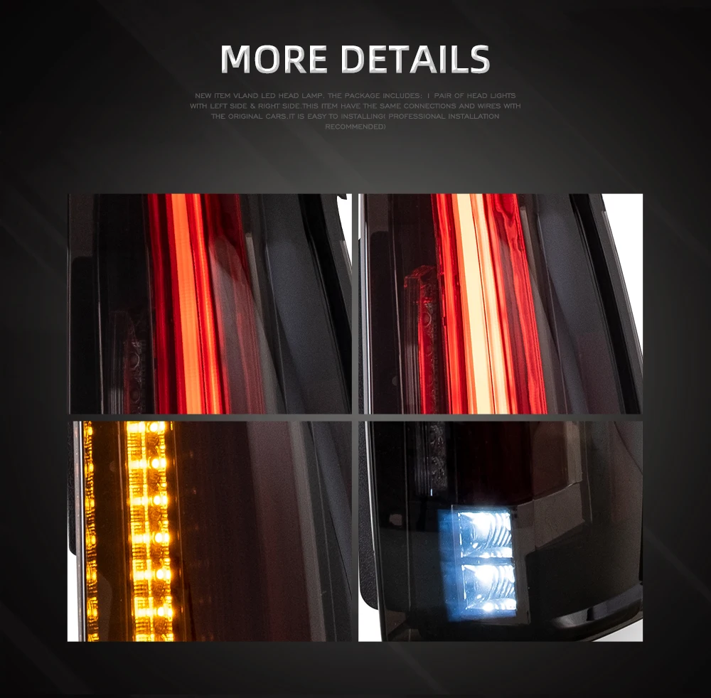 VLAND LED Tail Lights for GMC Yukon Chevy Tahoe Suburban 3rd Gen 2007–2014 W/ Start-up Animation Rear Lamps Assembly Set of 2