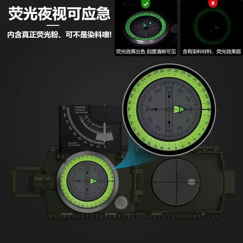 Outdoor Camping and Mountaineering Waterproof Compass, Professional High Precision with Fluorescent Ring, Travel