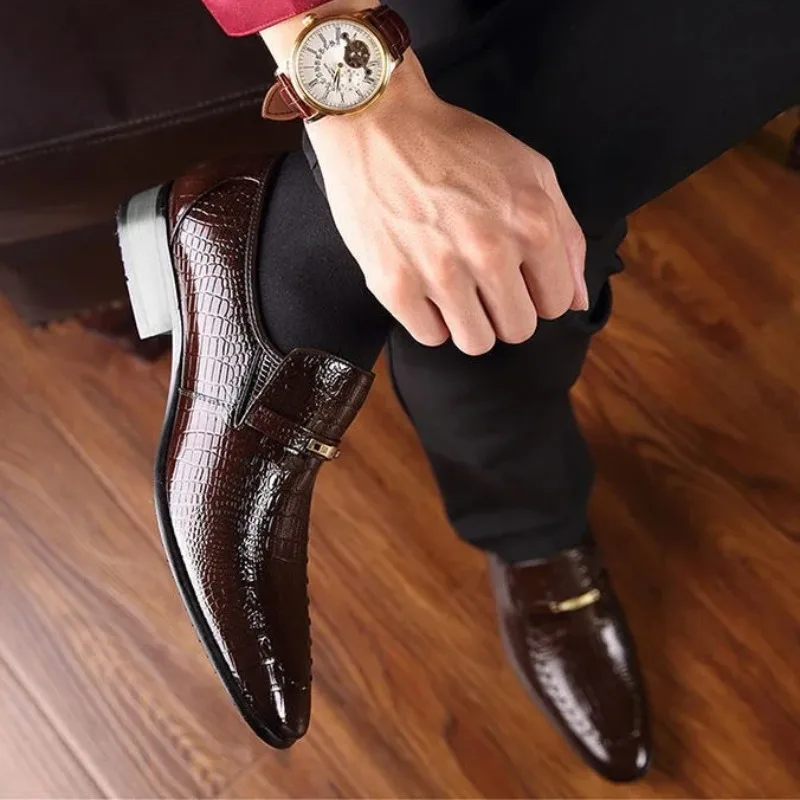 New Mens Shoes Luxury Crocodile Pattern Business Dress Shoes Leather Casual Social Shoes for Men Wedding Footwear Zapatos Hombre