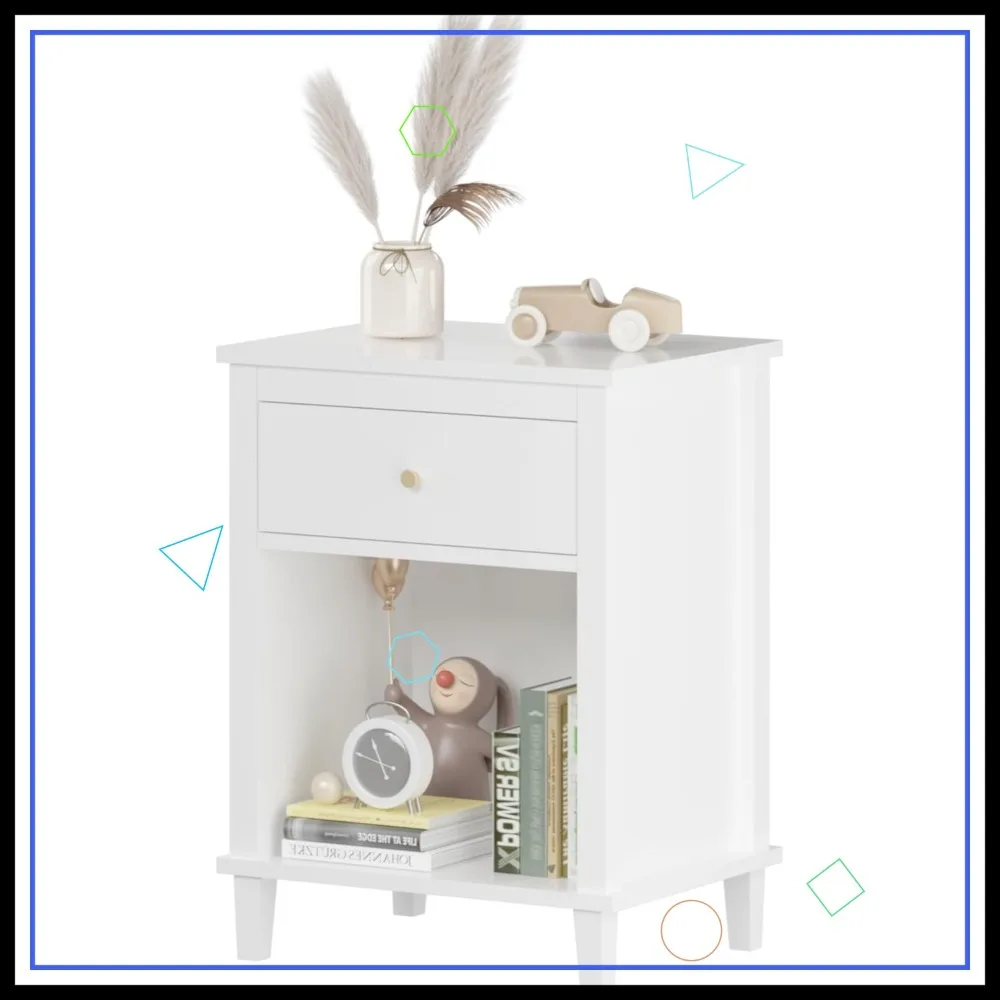 

Белая деревянная тумбочка с выдвижным ящиком и полкой, прикроватная тумбочка высотой 26,77 дюйма для спальни, небольших помещений для детей и взрослых