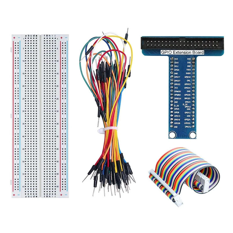 Raspberry Pi GPIO Breakout Kit T-Type Board 830-Tie Points Solderless Breadboard 40pin Ribbon Cable 65pcs Jumper Wire