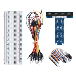 Raspberry Pi GPIO Breakout Kit T-Type Board 830-Tie Points Solderless Breadboard 40pin Ribbon Cable 65pcs Jumper Wire