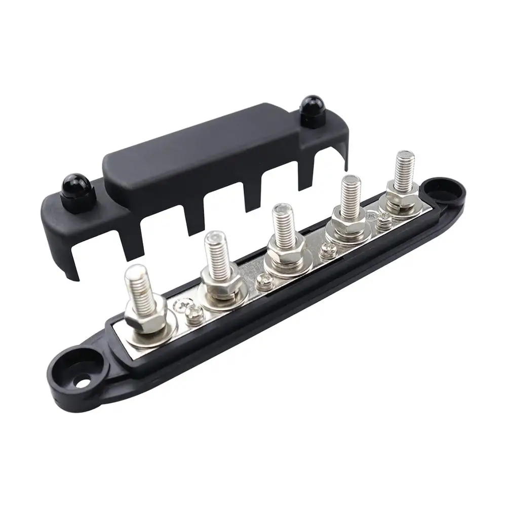 M8 5 Studs Power Distribution Block 300 Amp Rating BUSBAR With Cover Bus Bar for Car Boat Auto Yacht RVs (1pc/2pcs)