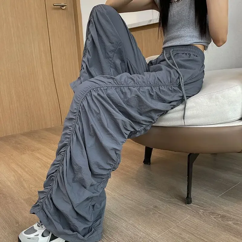 Ice Silk Overalls Pleated Thin Loose Pleated Mountaineering Wide-leg Pants 2025 Spring and Summer Fashion Women's Wear