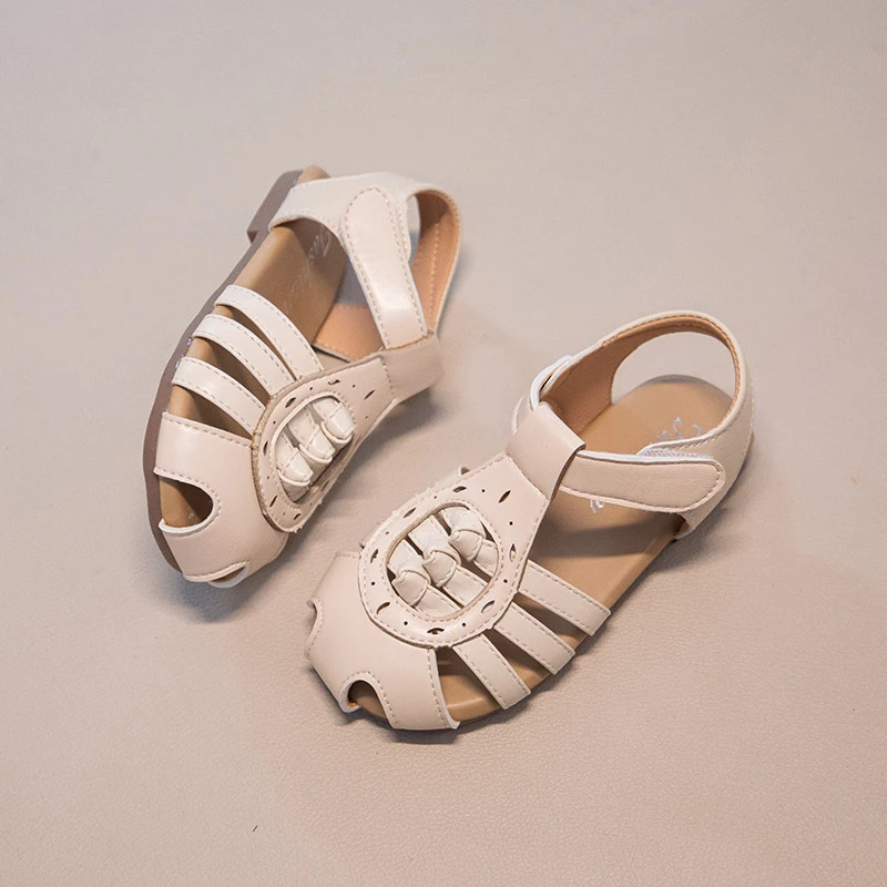Toddler Girls Leather Cage Sandals 2026 New Summer Kids Beach Shoes Non-slip Classic Simple Retro Style Garden Wedding Footwear