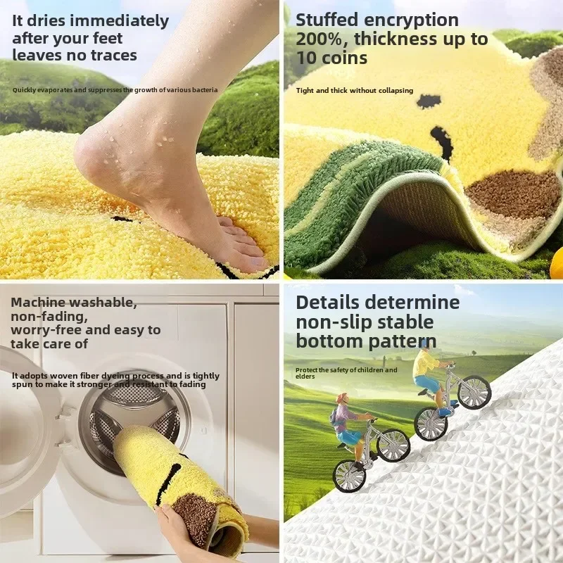 Creative Fruit-shaped Bath Mat Thickened Flocked Microfiber Bathroom Rug Non-slip Water-absorbent Quick-drying Foot Mat