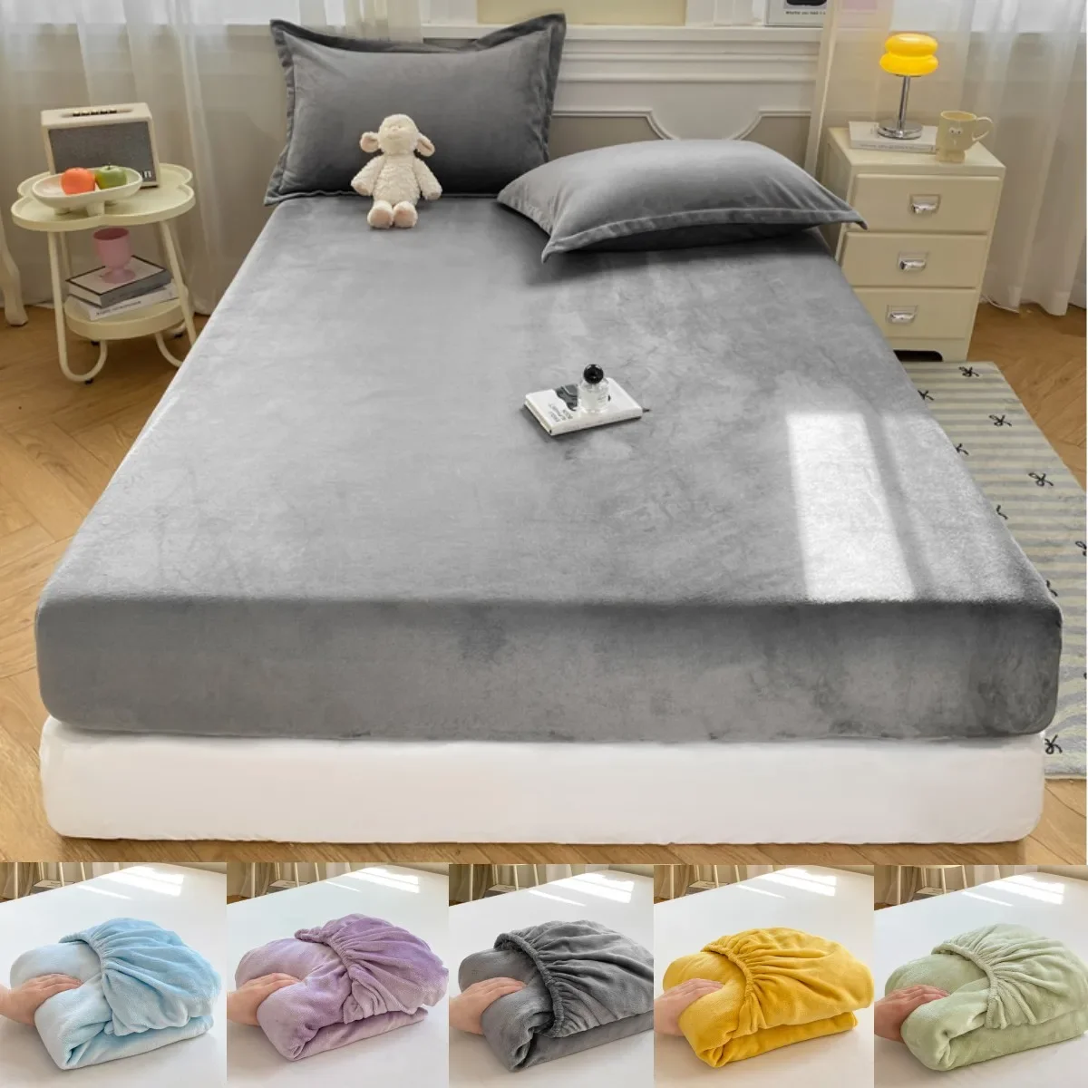 Autumn Winter Warm Fitted Bed Sheet Flannel Soft Comfortable Queen Bed Sheets Thicked Coral Fleece Mattress Cover Plush Bedsheet