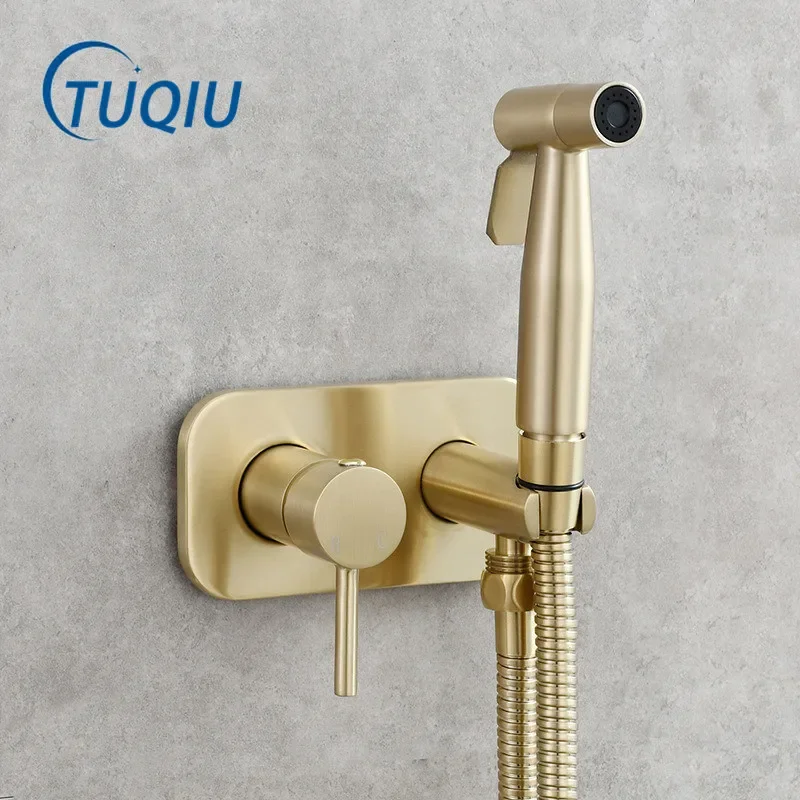 Brushed Gold Toilet bidet sprayer set Brass Hot and Cold Bidets faucet Bathroom sprayer shower bidet faucet High Pressure gun