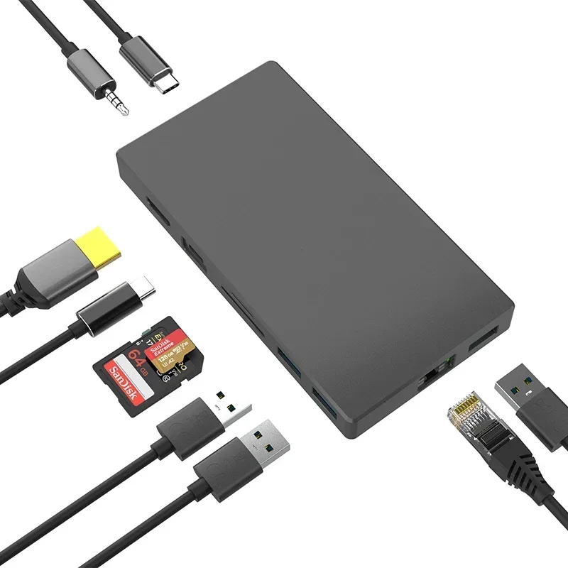 

9 in 1 USB Type C to Adapter Docking Station Gigabit network HD TV card reader Multi-Port USB C Hub