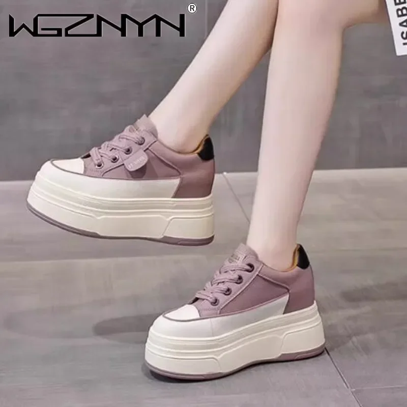 Women Shoes Autumn All-Match Round Toe Increas Height Casual Female Sneakers Clogs Platform Fall Small New Sports Platform Shoes