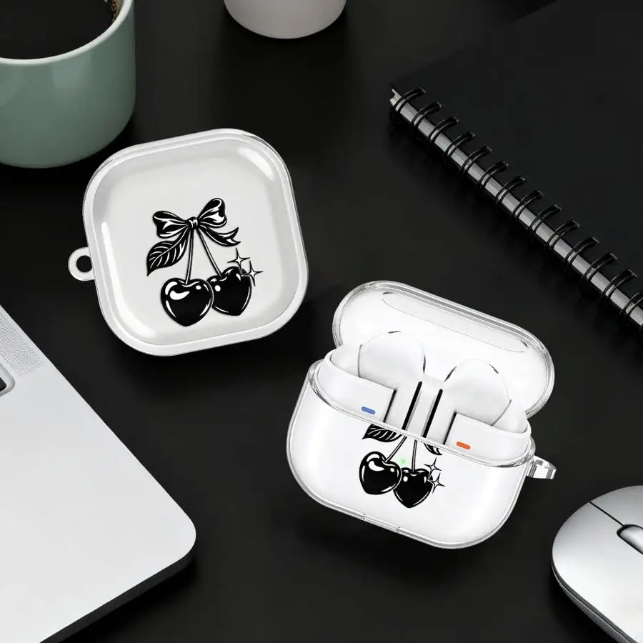 

Cherry Bow Pattern Case For Samsung Galaxy Buds 3Pro 4Pro 2 Live 2Pro 4 Pro 3 FE Clear Earphone Cases Cover With Hook