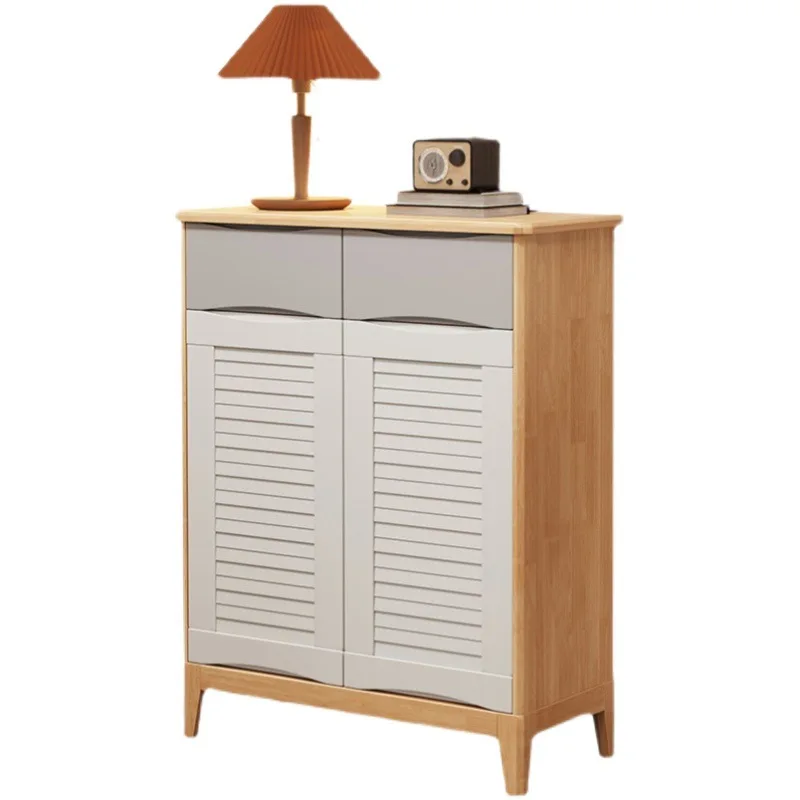 Solid wood shoe cabinet at the doorstep, modern and simple living room, small apartment, large