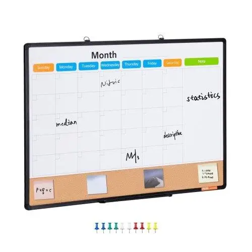 36x24 Aluminum Frame Monthly Calendar Whiteboard & Cork Board Set - Dual Use Planning Solution