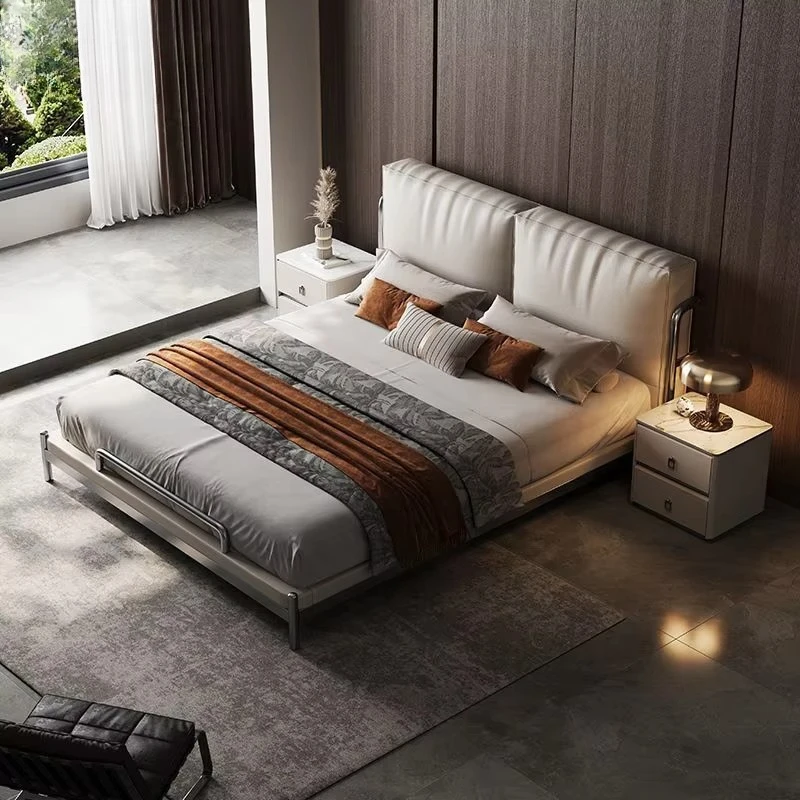 

Simple Design Bedroom Furniture Cheap Price Soft Ecological Leather Sleeping Creamy White Luxury king Size Children Bed for Sale