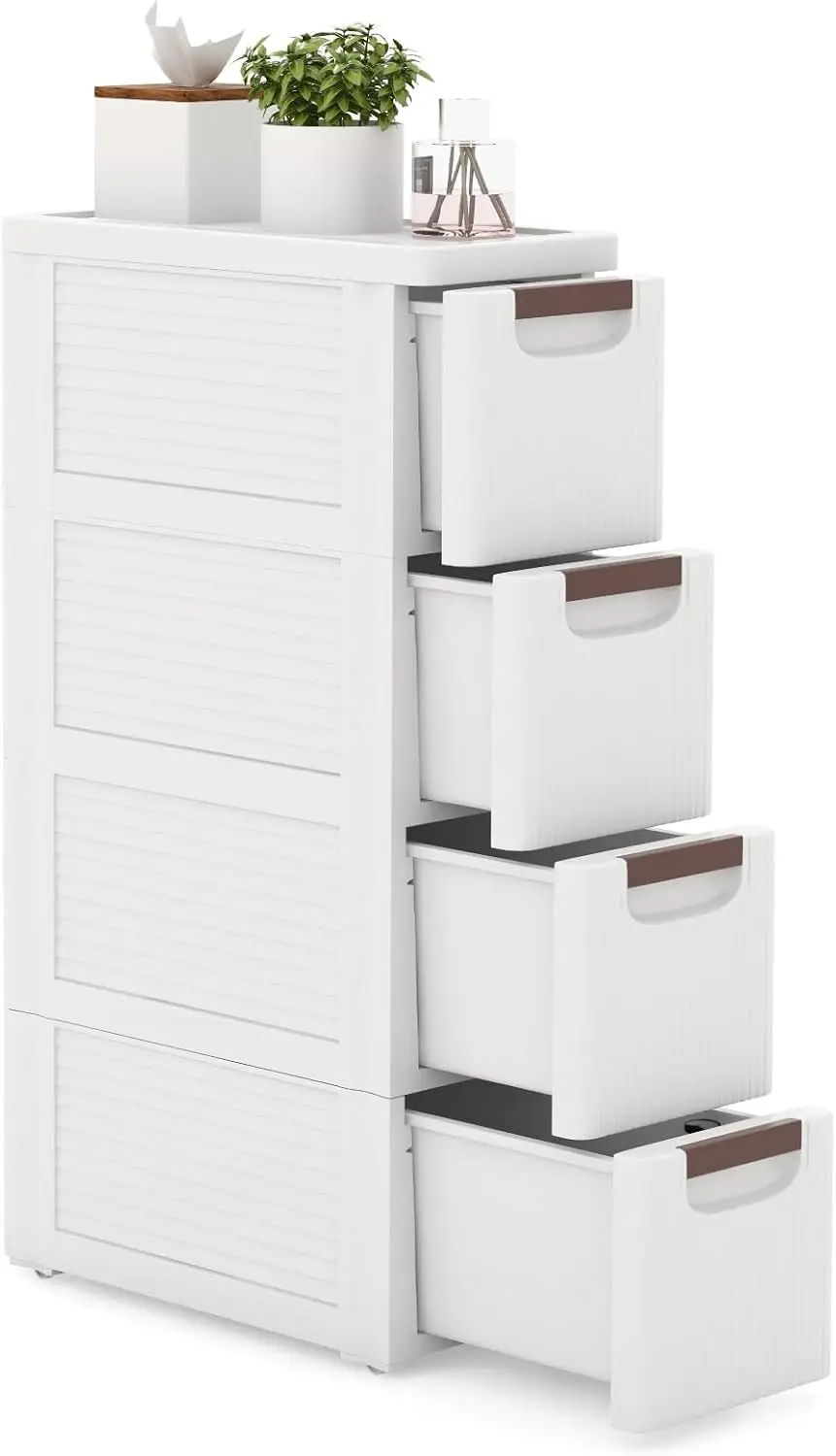 

4-Drawer Slim Rolling Storage Cabinet with Wheels, Narrow Plastic Organizer Cart for Living Room, Kitchen, Bathroom, Office, 7.5"x16.5"x29.5"