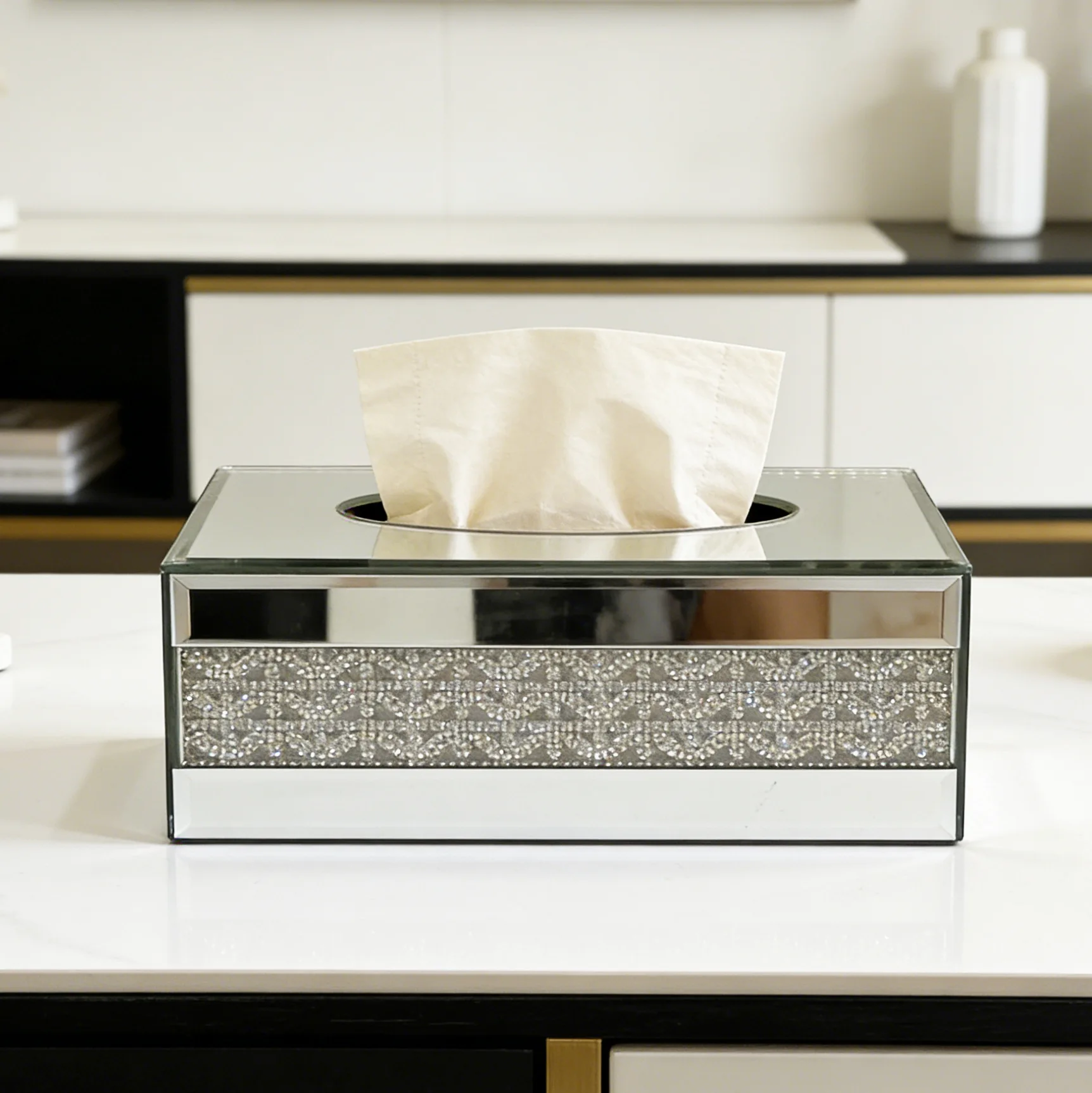Bling Rhinestone Crystal Tissue Box Creative Glass Tissue Holder Desktop Room Decorative Storage Box Cube Napkin Bar Napkin Case