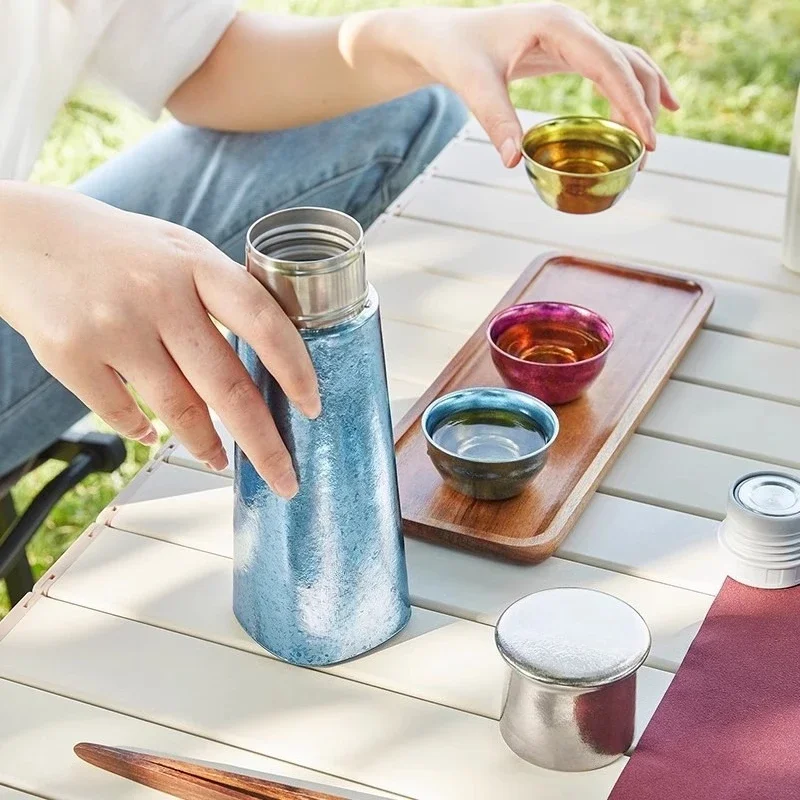 Pure titanium stew cup 420ml + 3 pure titanium Linglong cups (default picture color) gift box set