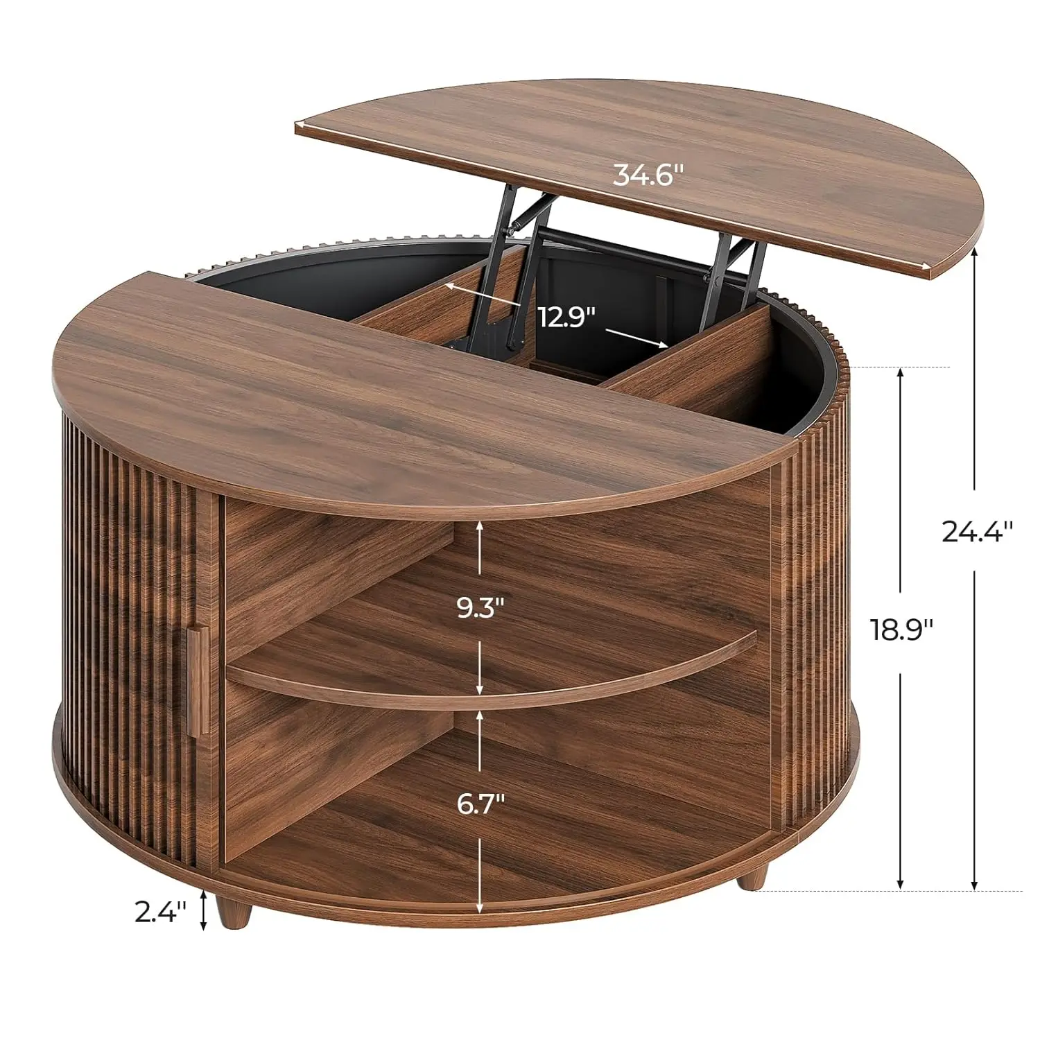 طاولة قهوة مستديرة قابلة للرفع، طاولة قهوة حديثة مقاس 34.6 بوصة مع 180 °   باب منزلق منحني، طاولات قهوة مزخرفة مع ش مخفي