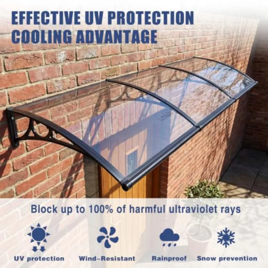 Awning for Door Entrance with Aluminum Alloy Bracket, Black, Weather-Resistant and Easy Installation