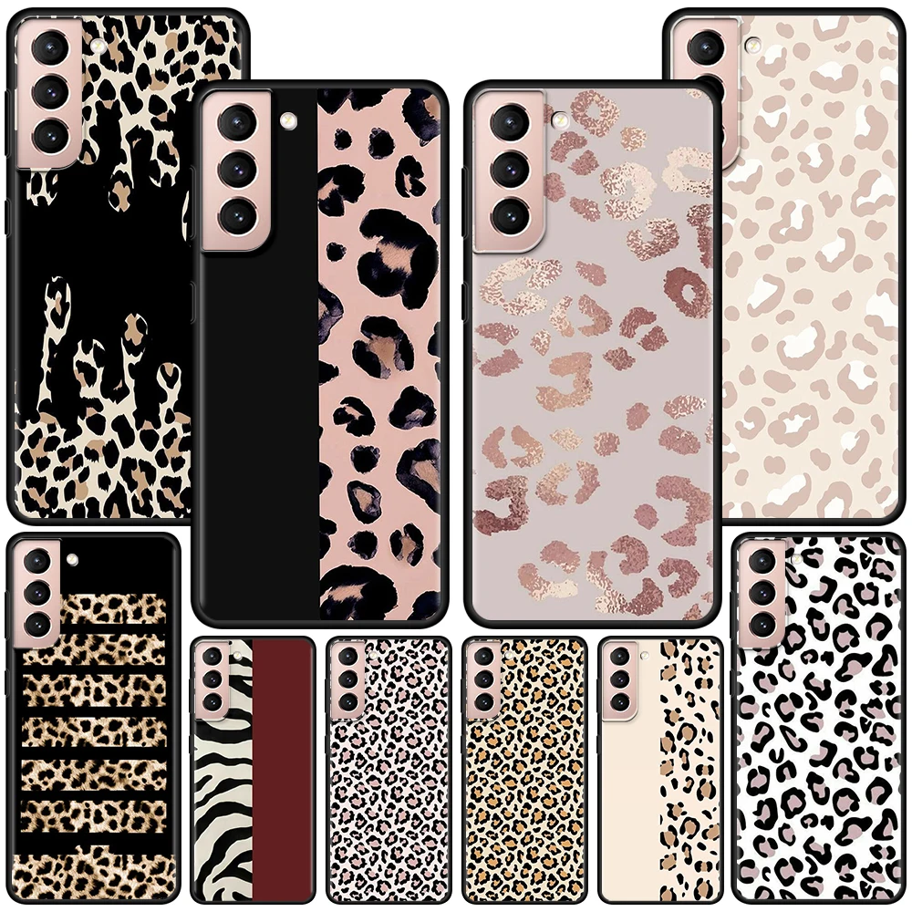 

Leopard Print Case for Samsung Galaxy S23 S20 FE S21 S22 Ultra 5G S10 Plus S9 S8 S10e Silicone Coque Black Soft Phone Cover