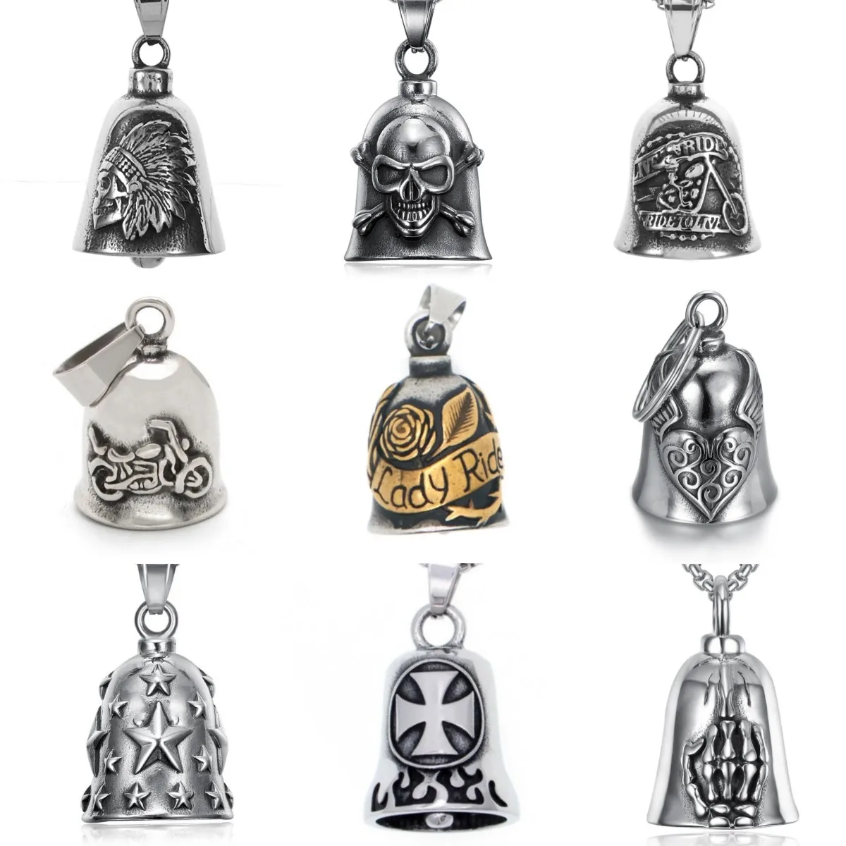 Fashion Lucky Bell Pendant Motorcycle Bell Necklace for Men Personalized Motorcycle Punk Rock Exorcism Jewelry