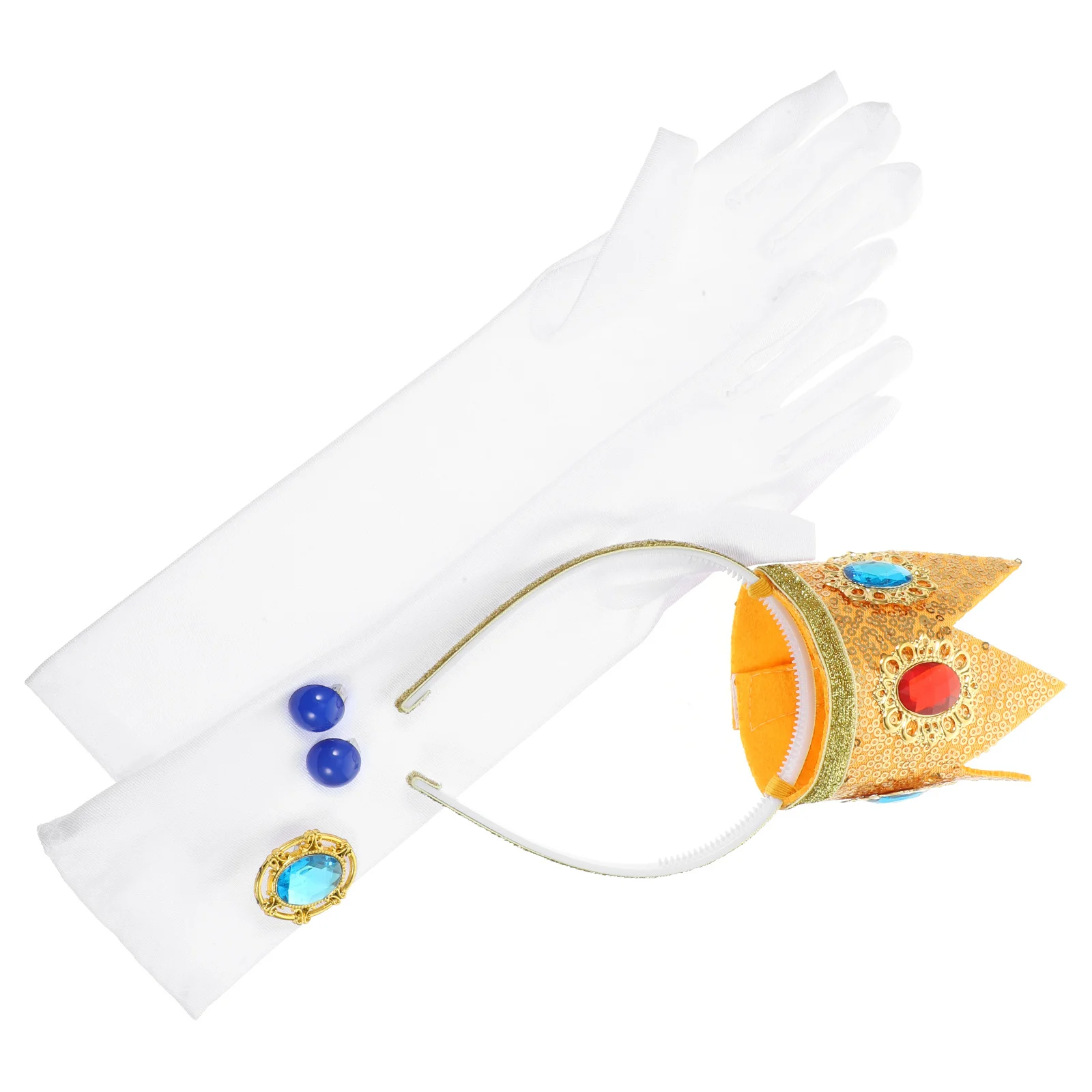 1 세트 여성 소녀 공주 의상 액세서리 크라운 헤어 후프 귀걸이 장갑 브로치 코스프레 생일을위한 경량 휴대용