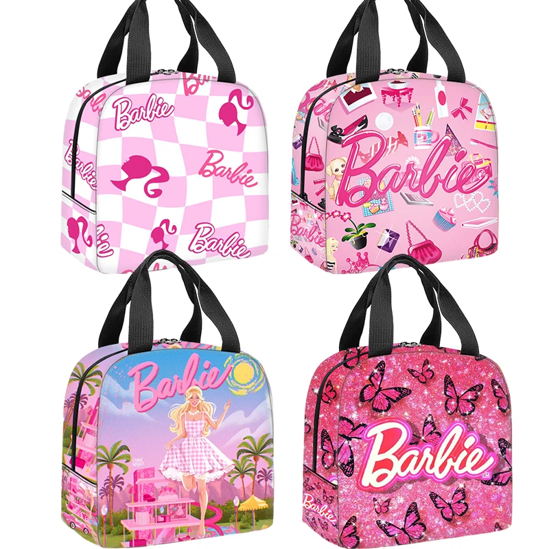 Kawaii Barbie Insulated Lunch Bag Anime Outdoor Portable Portable Camping Picnic Lunch Bento Insulation Handbag Cooler Pouch